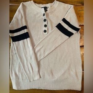 American‎ Eagle Stripe Varsity Henley Pullover Sweater Beige/ Black size Small